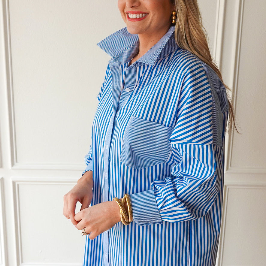Caryn Lawn Frances Dress Royal Stripe