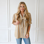 Caryn Lawn Holly Bow Top Khaki Stripe