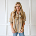 Caryn Lawn Holly Bow Top Khaki Stripe