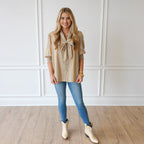 Caryn Lawn Holly Bow Top Khaki Stripe