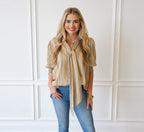 Caryn Lawn Holly Bow Top Khaki Stripe