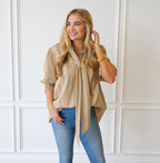 Caryn Lawn Holly Bow Top Khaki Stripe