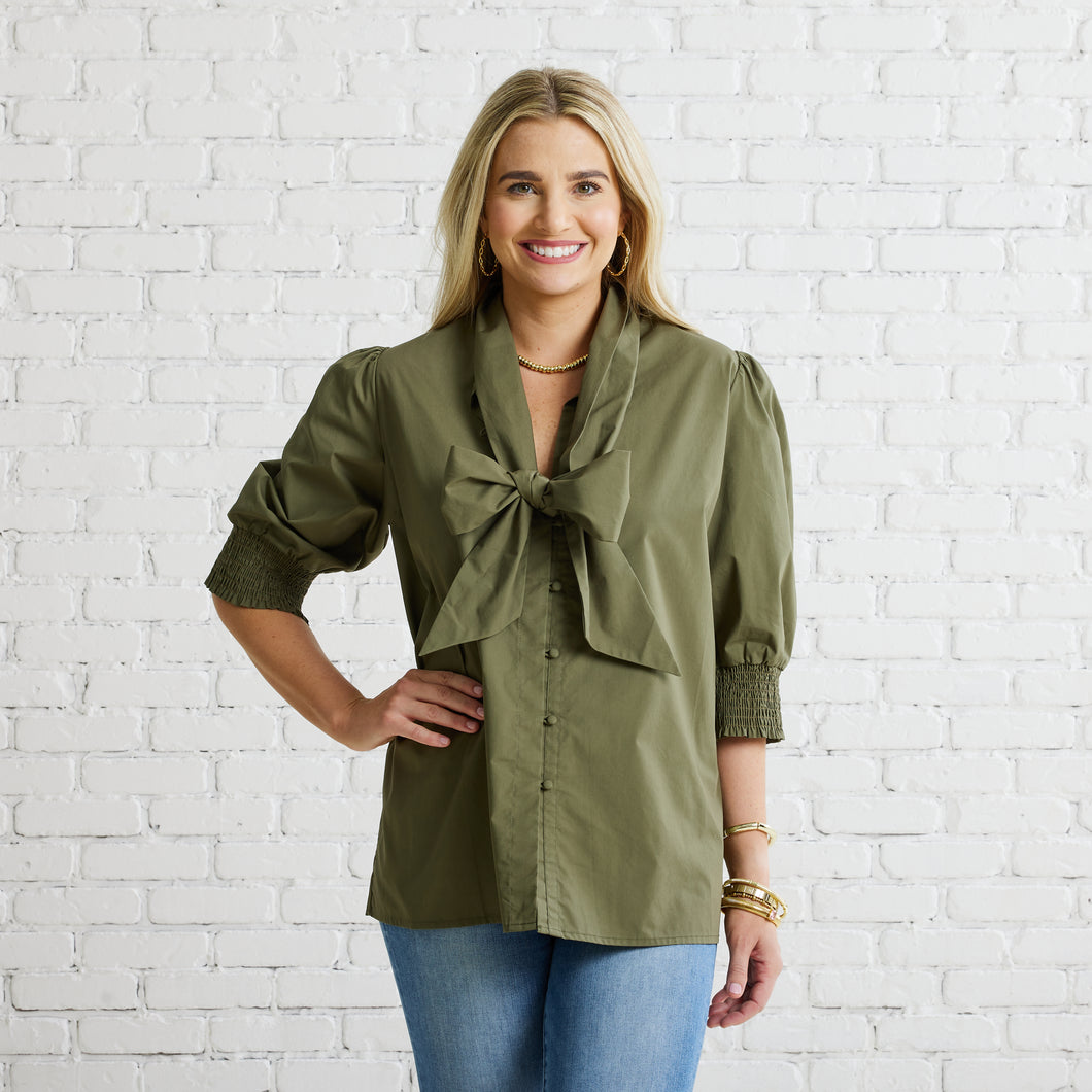 Caryn Lawn Holly Bow Top Olive