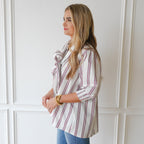 Caryn Lawn Holly Bow Top White with Navy and Red Stripe