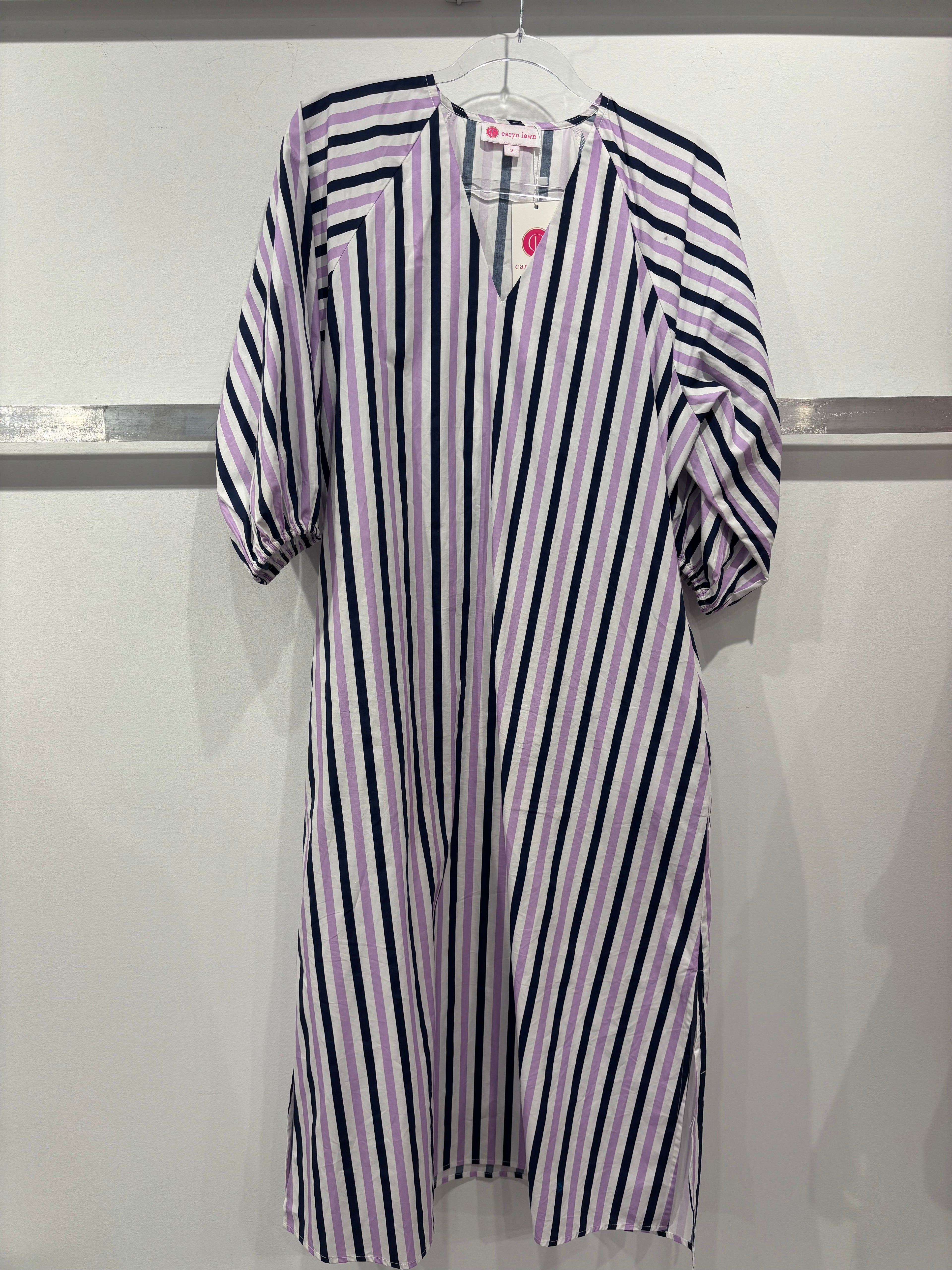 Caryn Lawn Coco Palm Beach Dress Lavender and Navy