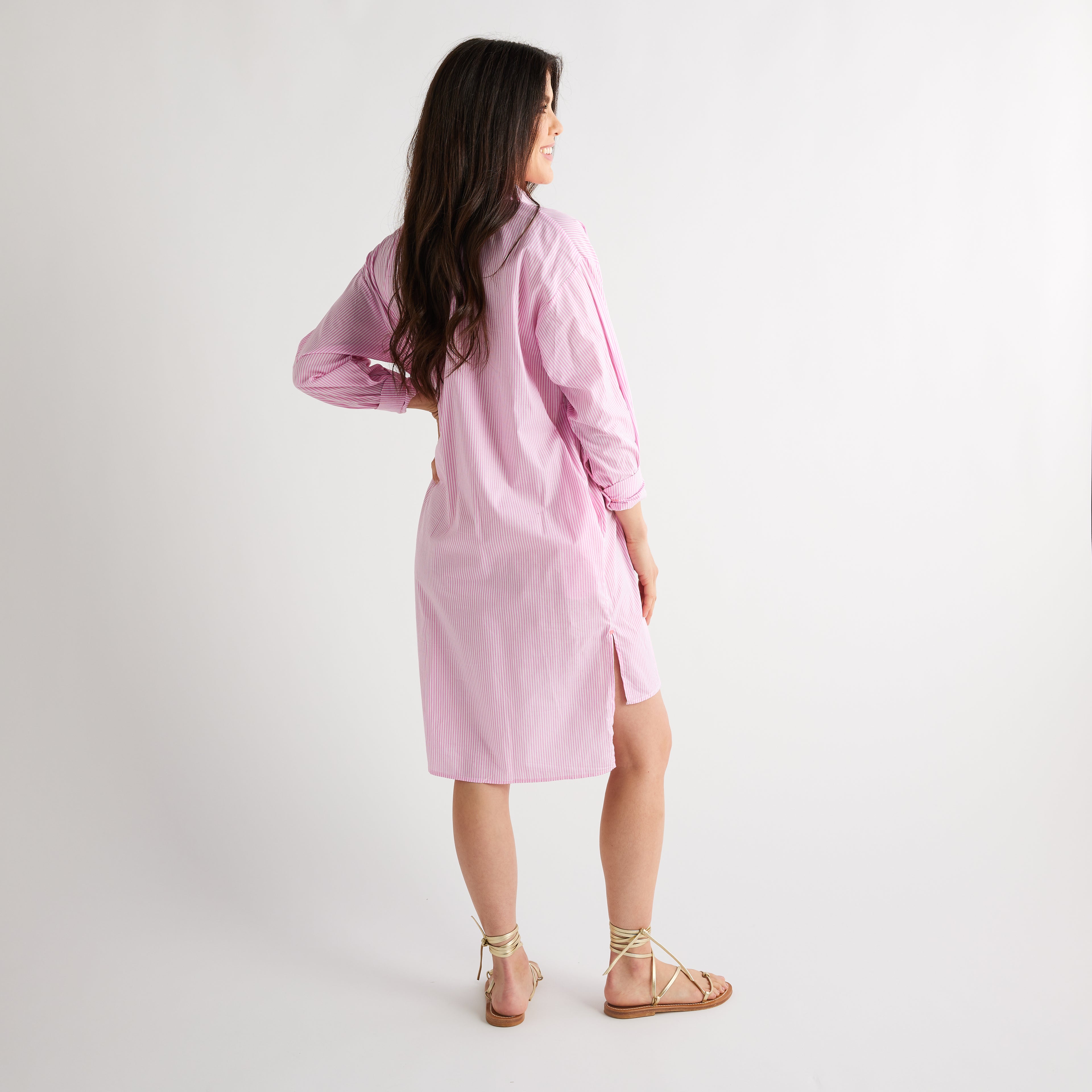 Caryn Lawn Janie House Dress Pink Stripe