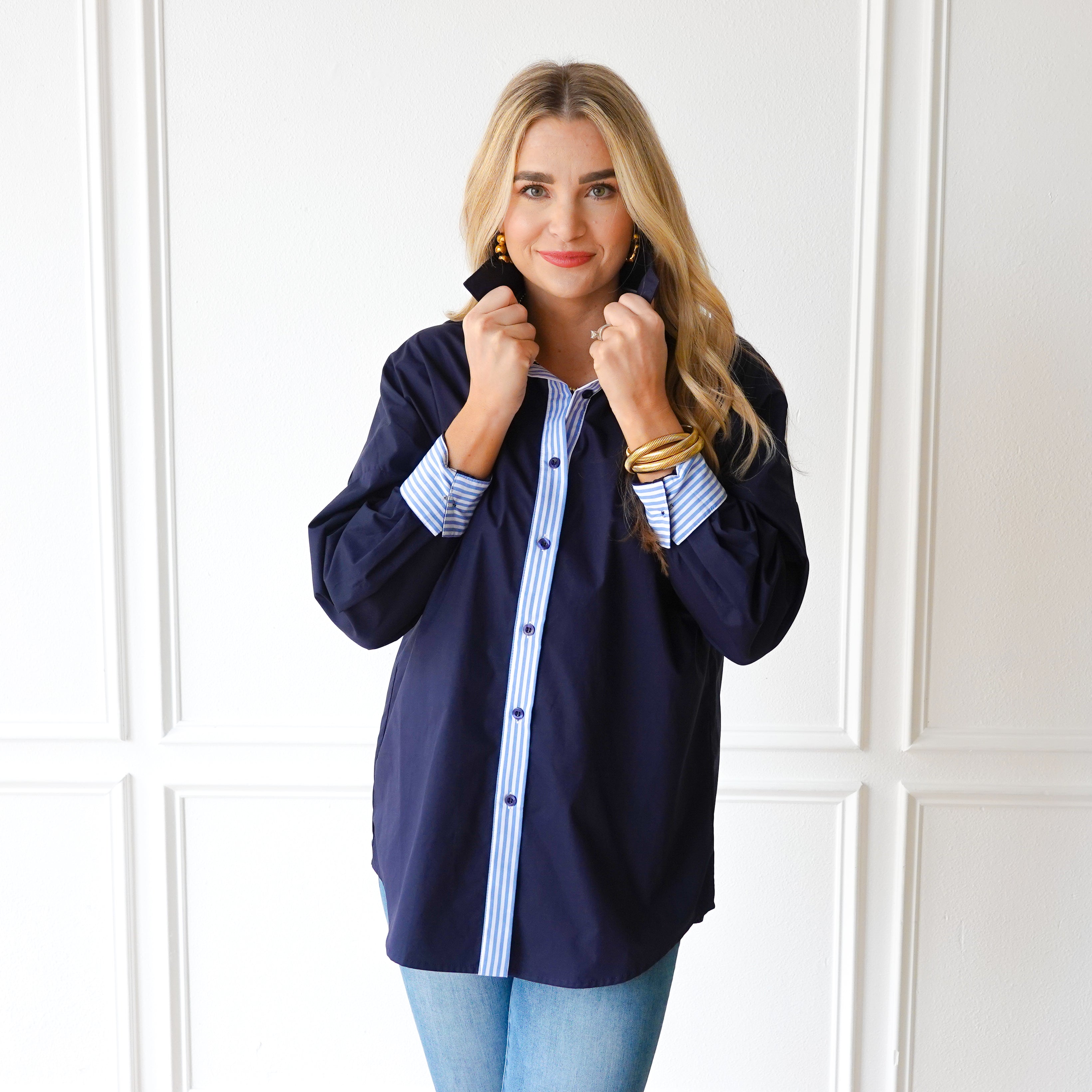 Caryn Lawn Katherine Top Navy and Powder