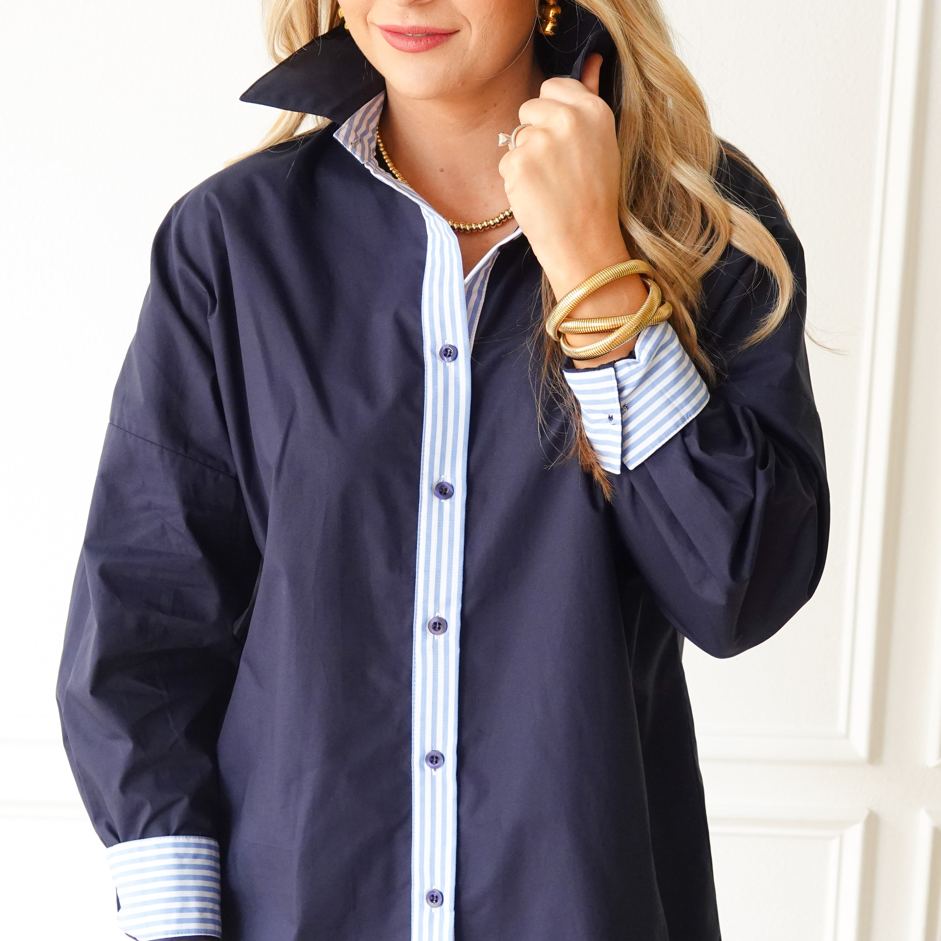 Caryn Lawn Katherine Top Navy and Powder