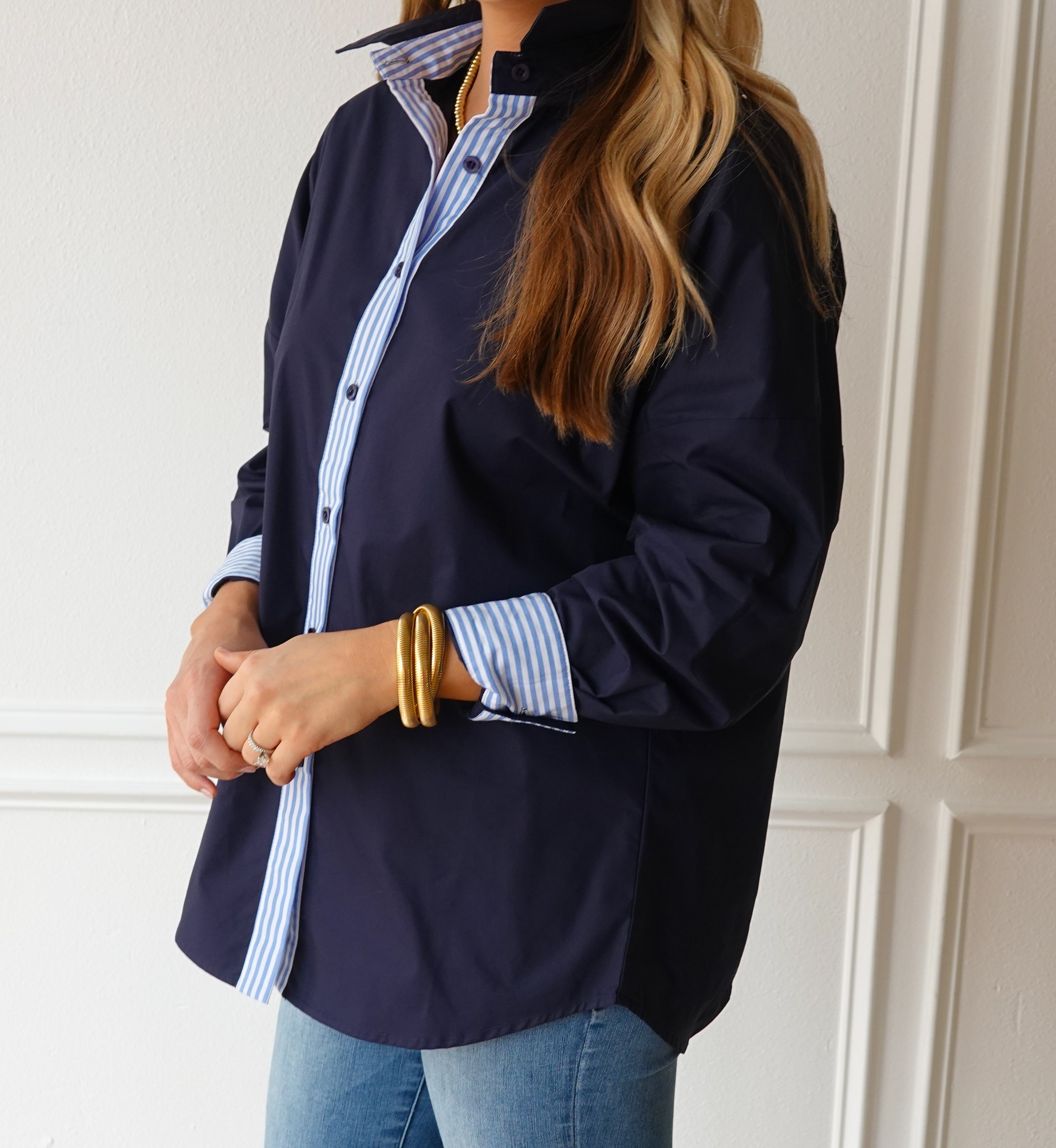 Caryn Lawn Katherine Top Navy and Powder