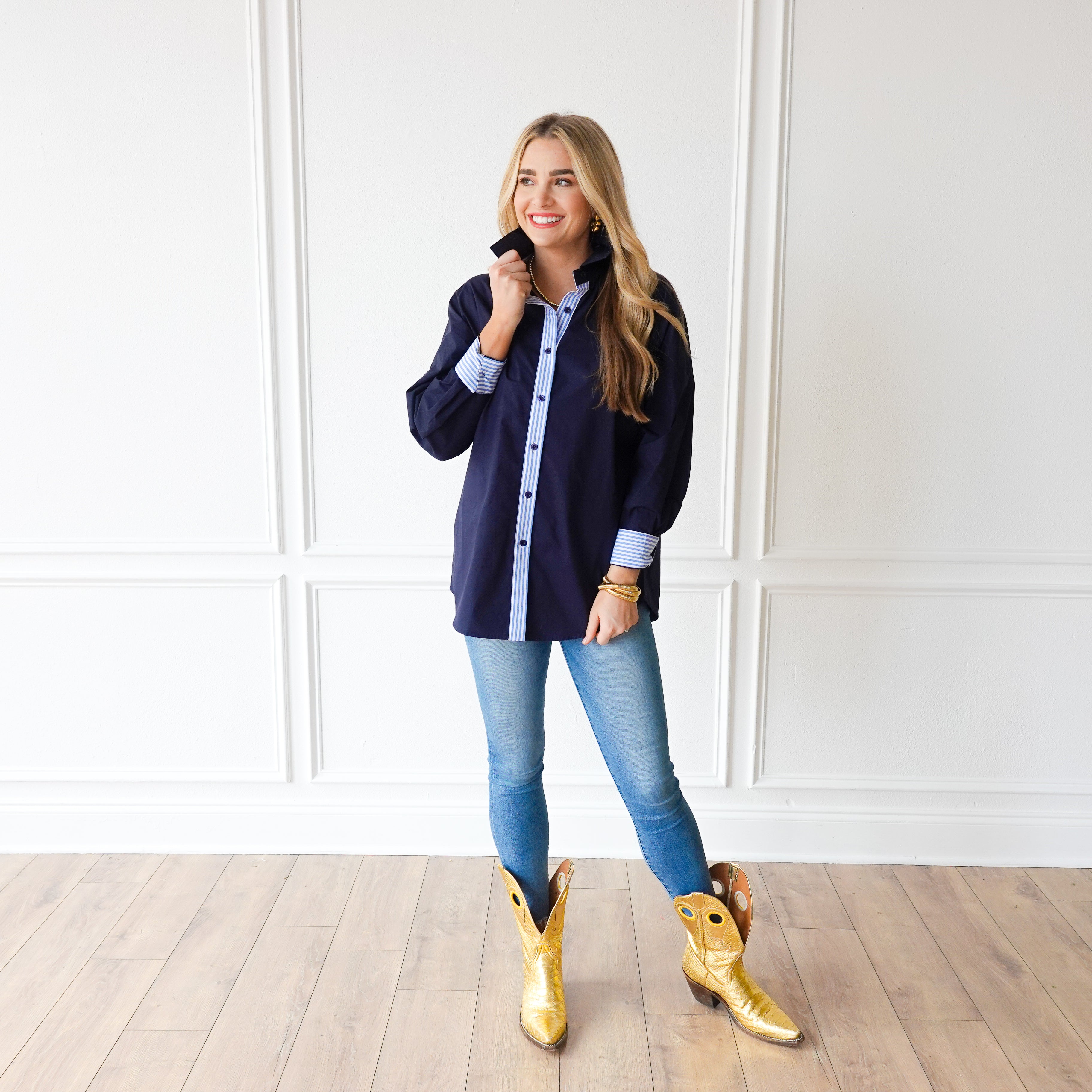 Caryn Lawn Katherine Top Navy and Powder