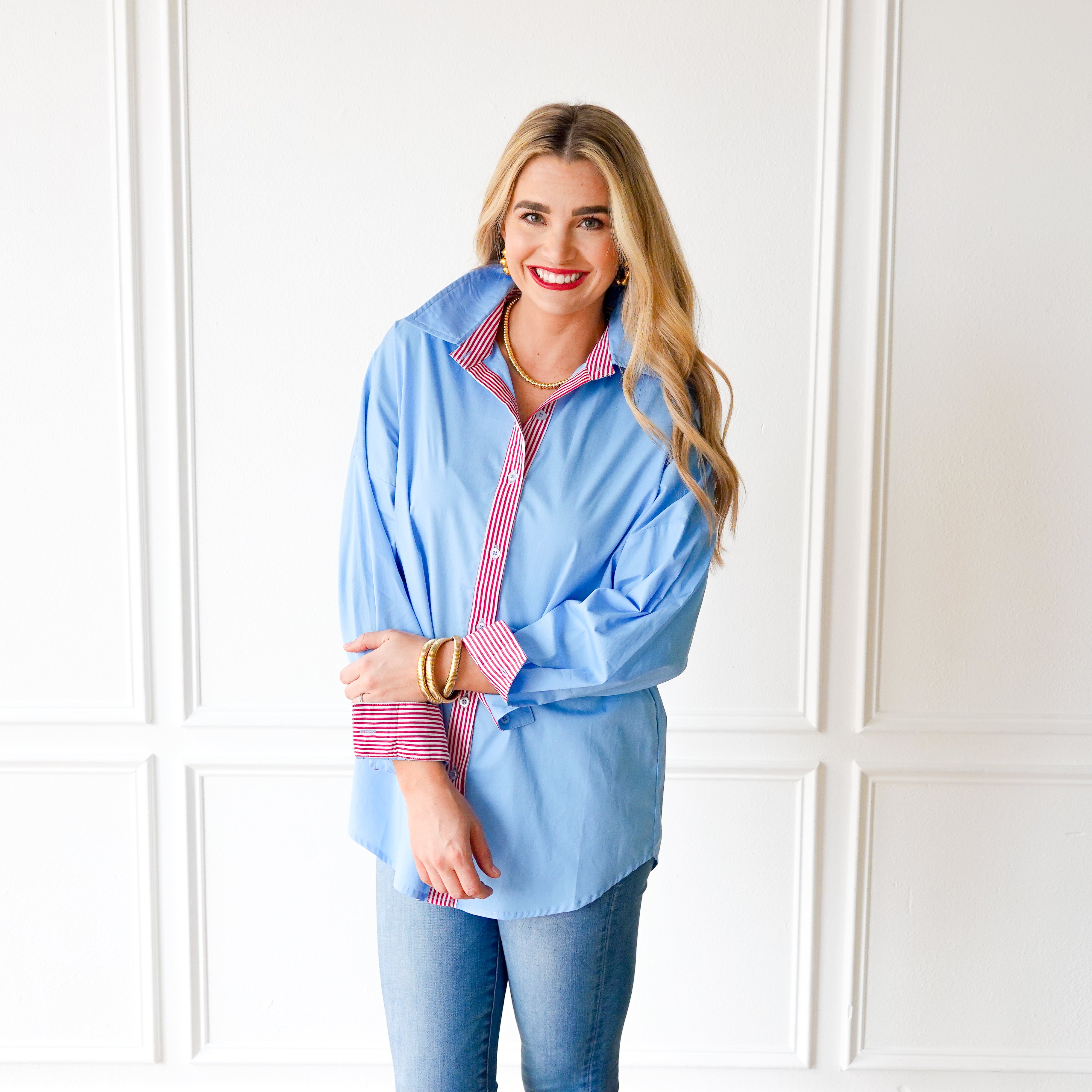Caryn Lawn Katherine Top Powder and Red
