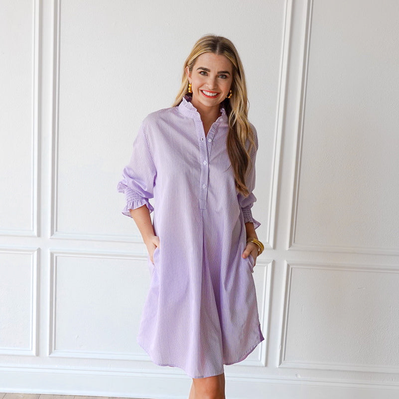 Caryn Lawn Kimberly Dress Lavender Stripe