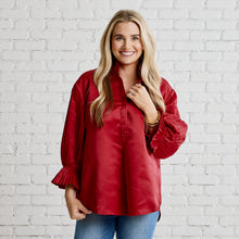 Load image into Gallery viewer, Caryn Lawn Kimberly Top Pleated Cranberry