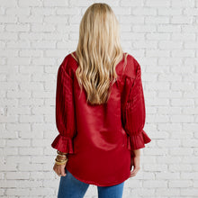 Load image into Gallery viewer, Caryn Lawn Kimberly Top Pleated Cranberry