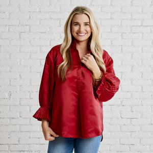 Caryn Lawn Kimberly Top Pleated Cranberry