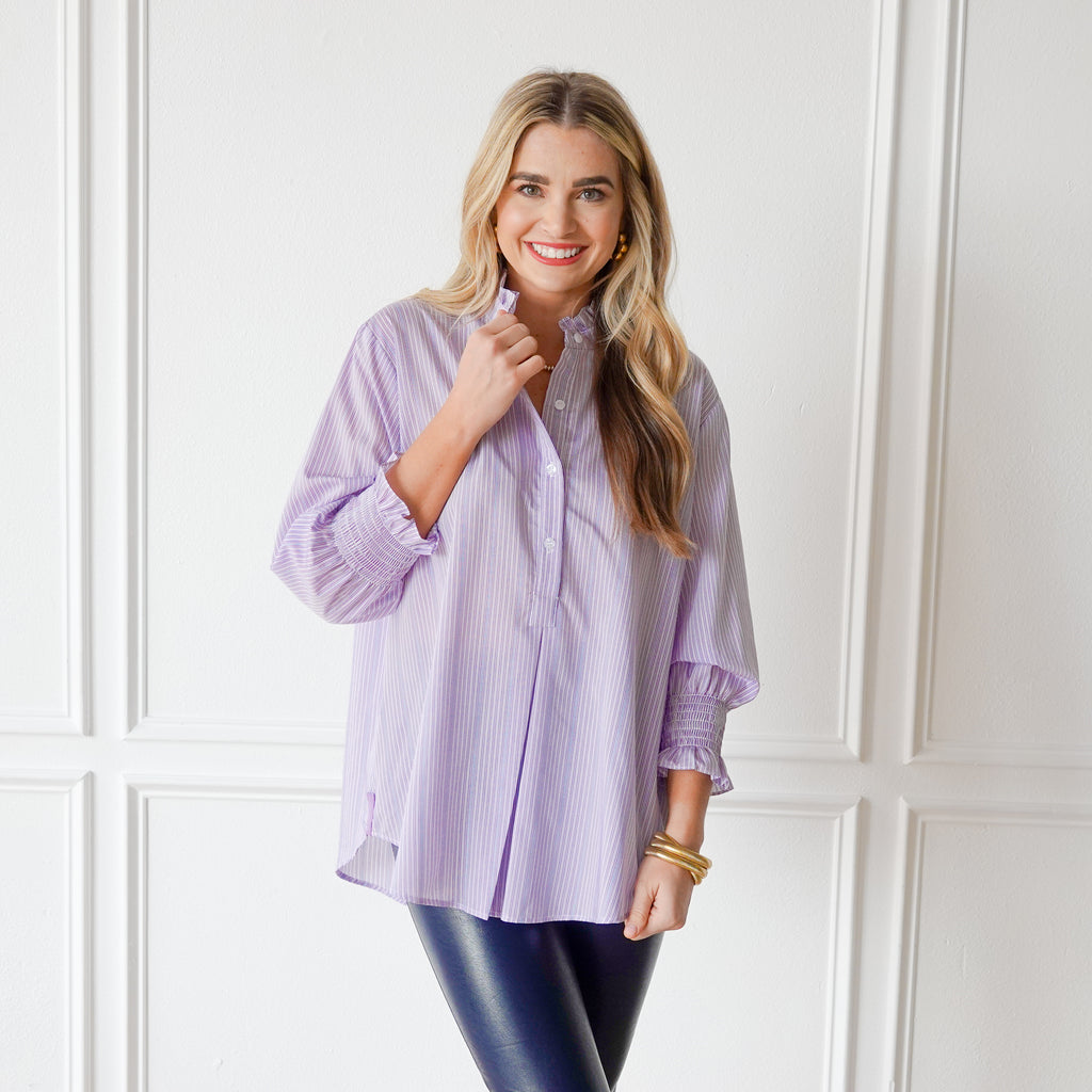 Caryn Lawn Kimberly Top Lavender Stripe