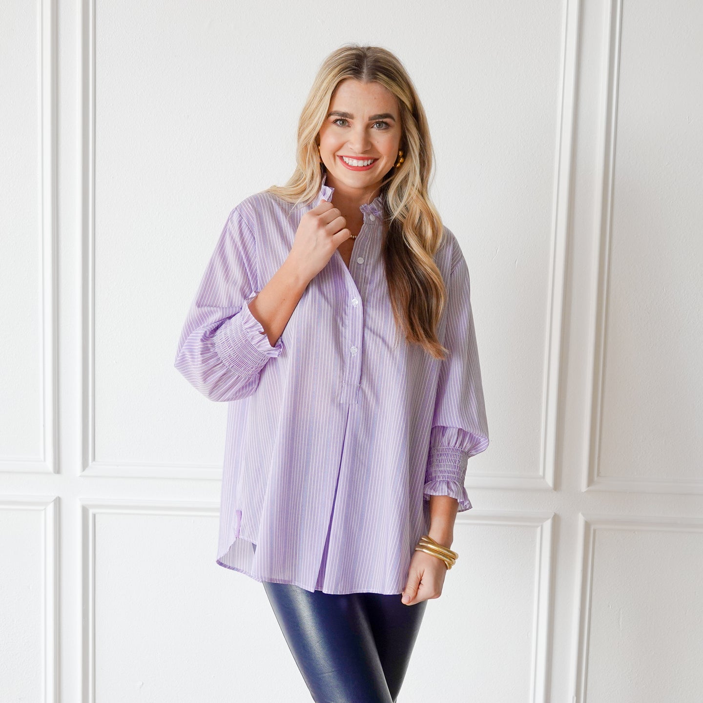 Caryn Lawn Kimberly Top Lavender Stripe
