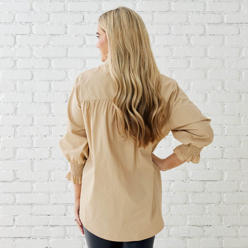 Caryn Lawn KIMBERLY SPARKLE TOP KHAKI