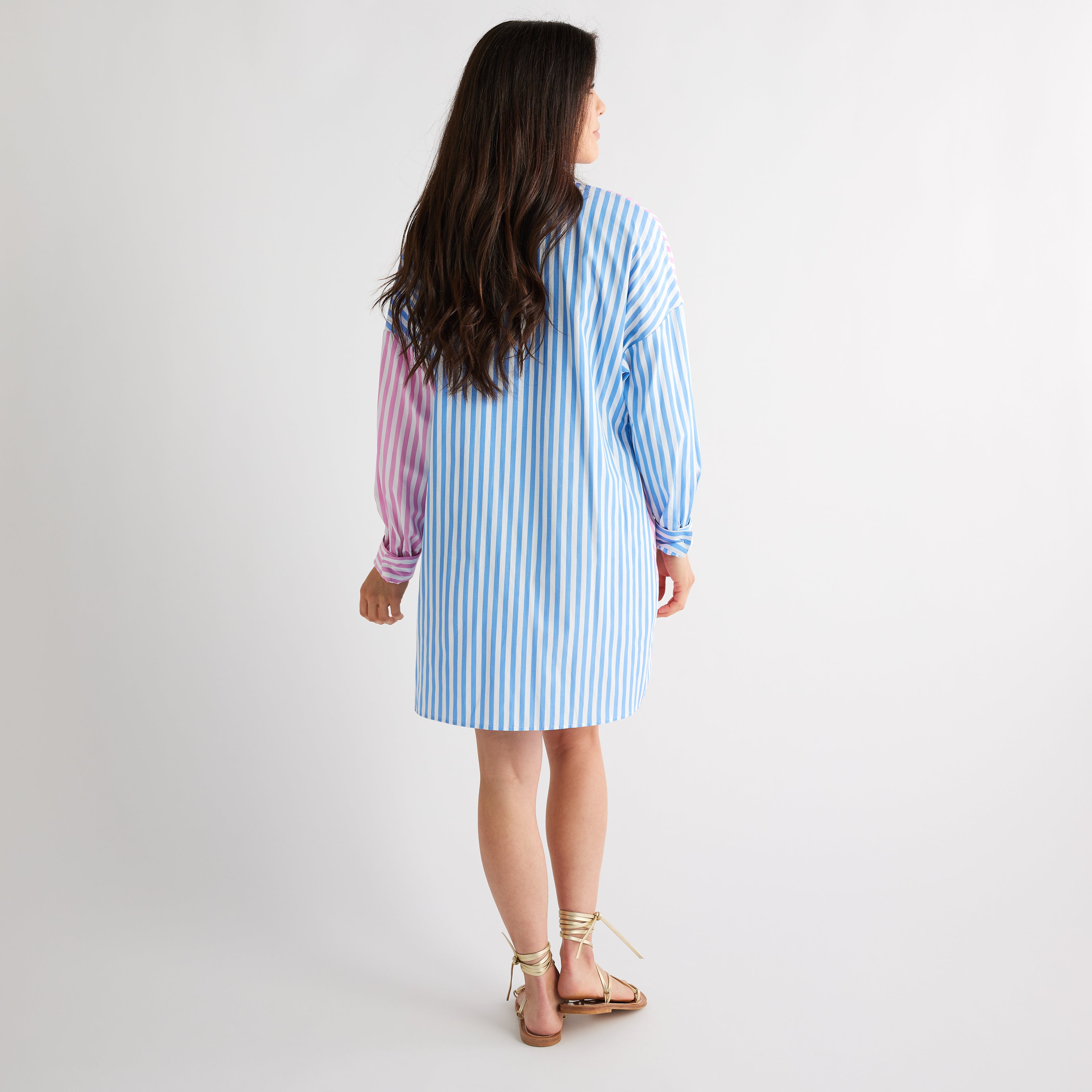Caryn Lawn Lawn Contrast Stripe Dress Blue Stripe