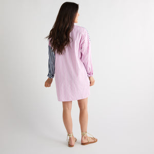 Caryn Lawn Lawn Contrast Stripe Dress Pink Stripe