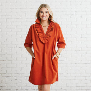 Caryn Lawn Maya Corduroy Dress Burnt Orange