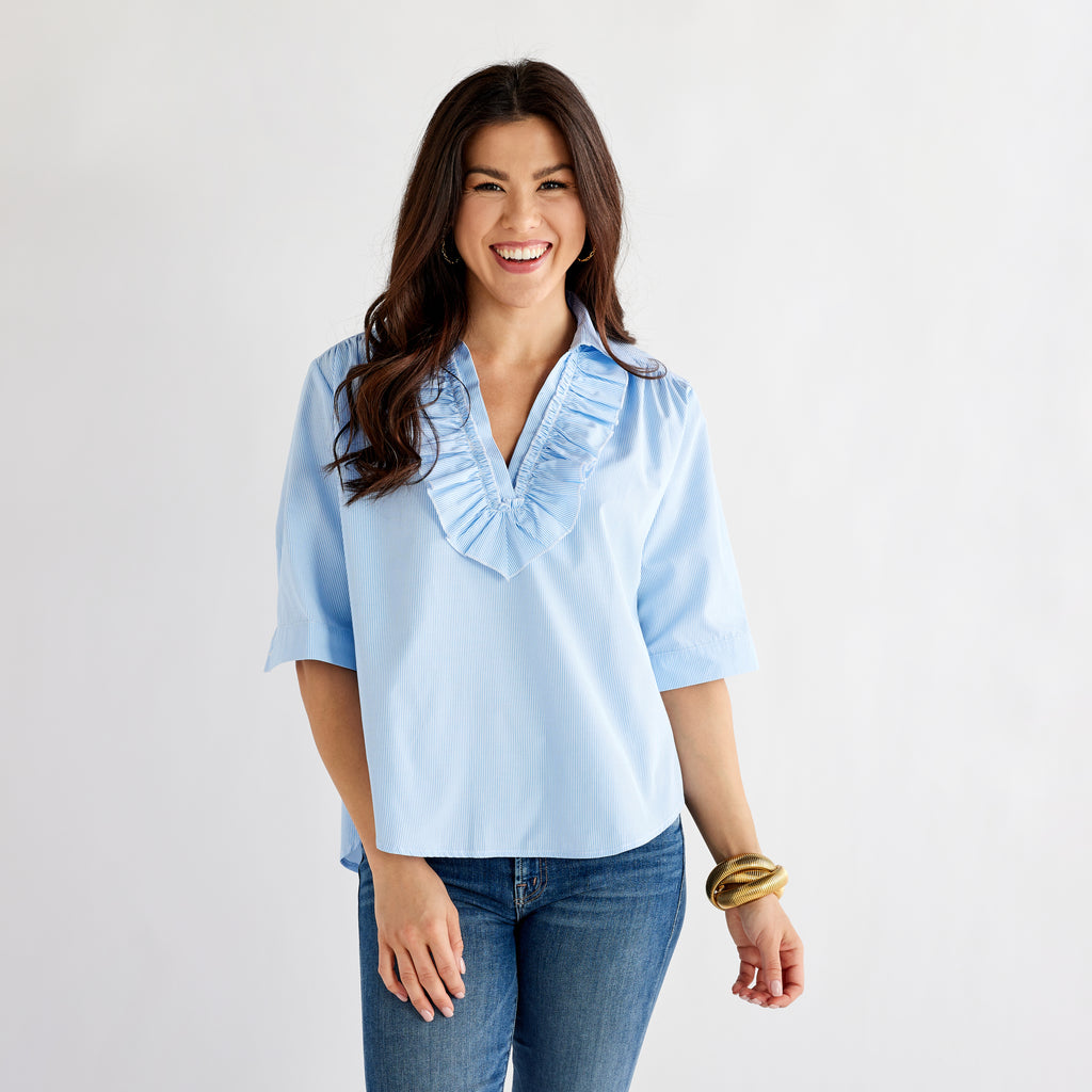 Caryn Lawn Maya Top Blue Stripe