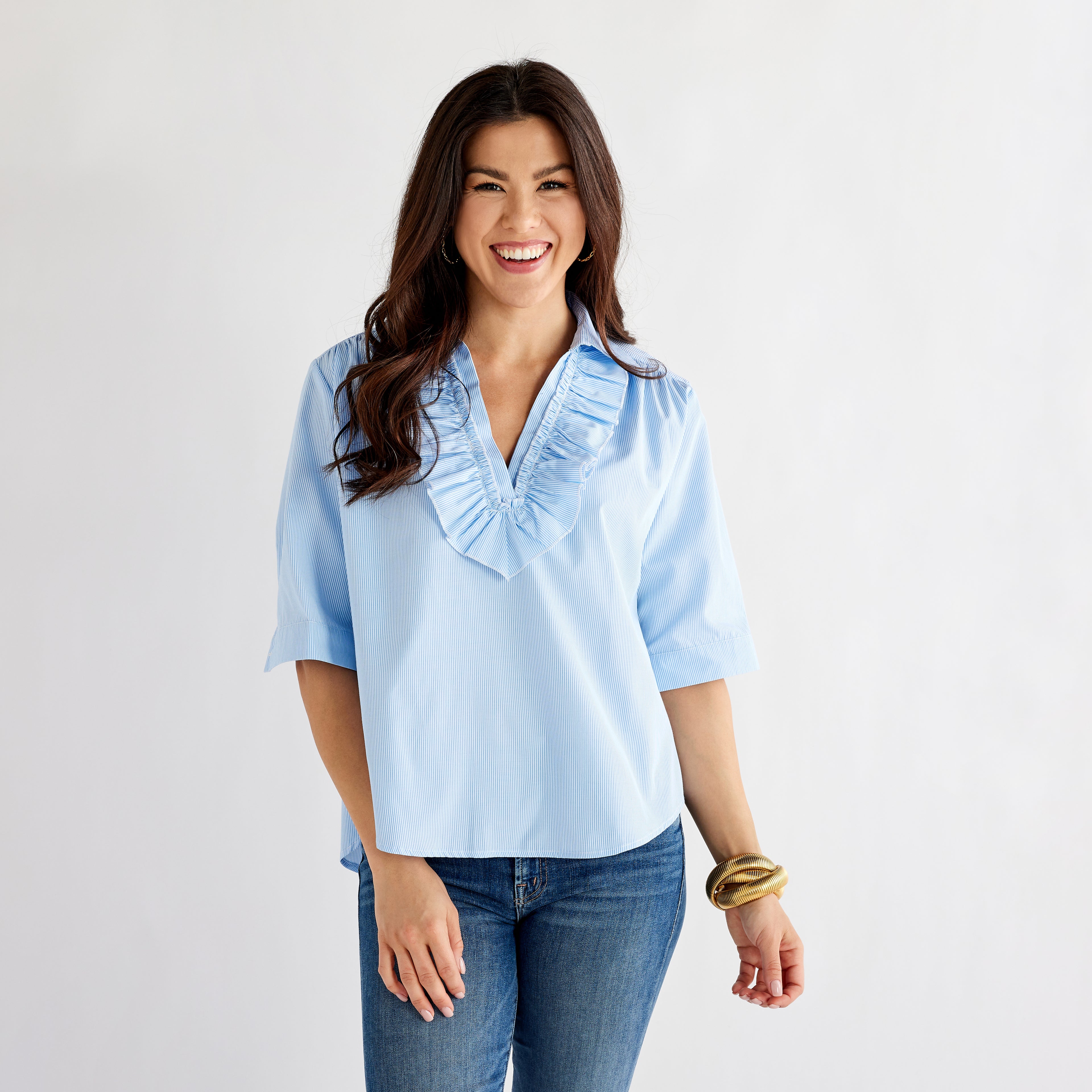 Caryn Lawn Maya Top Blue Stripe