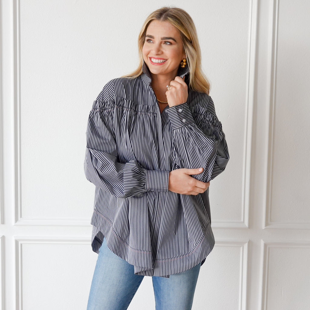 Caryn Lawn Miriam Top Black Stripe
