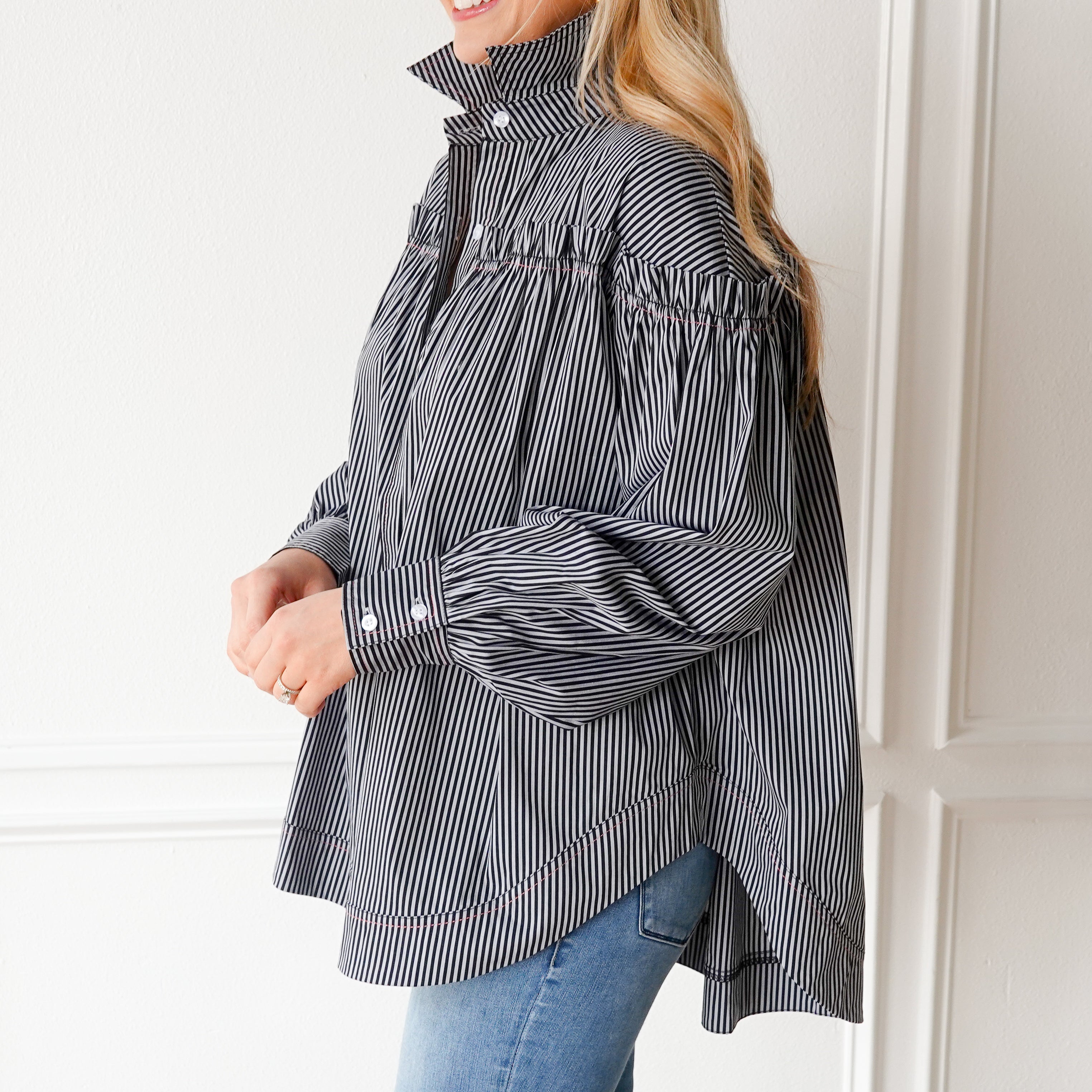 Caryn Lawn Miriam Top Black Stripe