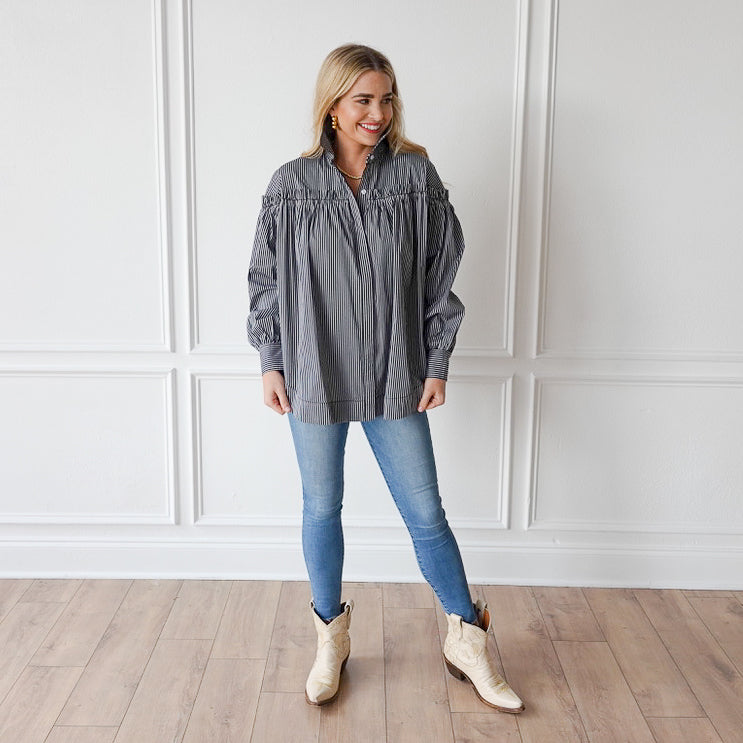 Caryn Lawn Miriam Top Black Stripe