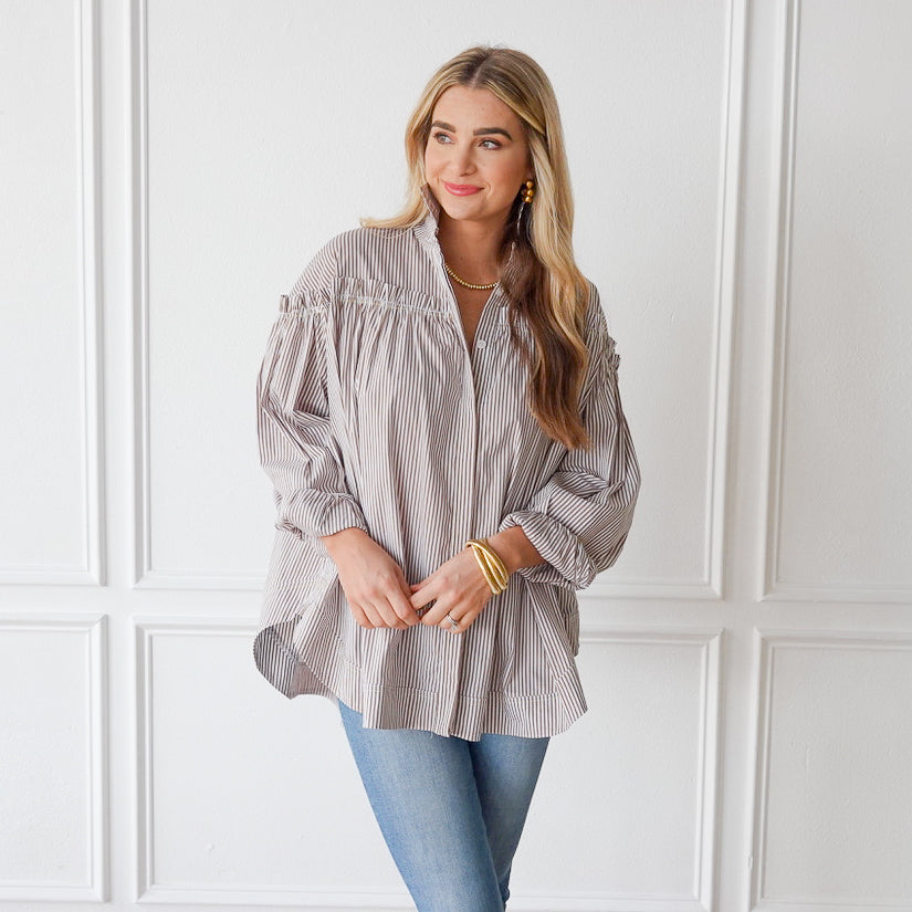 Caryn Lawn Miriam Top Camel Stripe