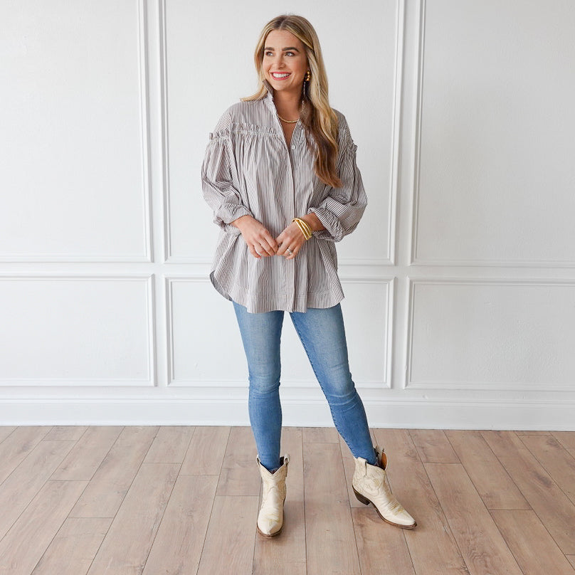Caryn Lawn Miriam Top Camel Stripe