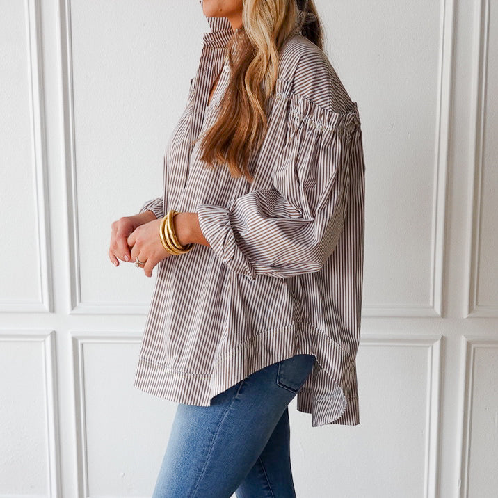 Caryn Lawn Miriam Top Camel Stripe