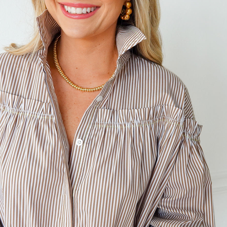 Caryn Lawn Miriam Top Camel Stripe