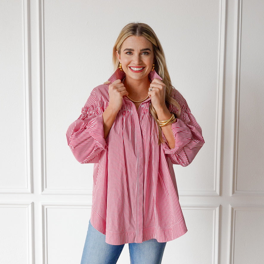 Caryn Lawn Miriam Top Red Stripe