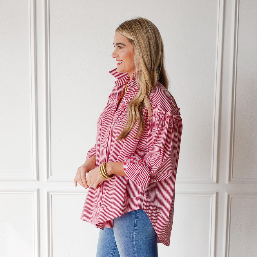 Caryn Lawn Miriam Top Red Stripe