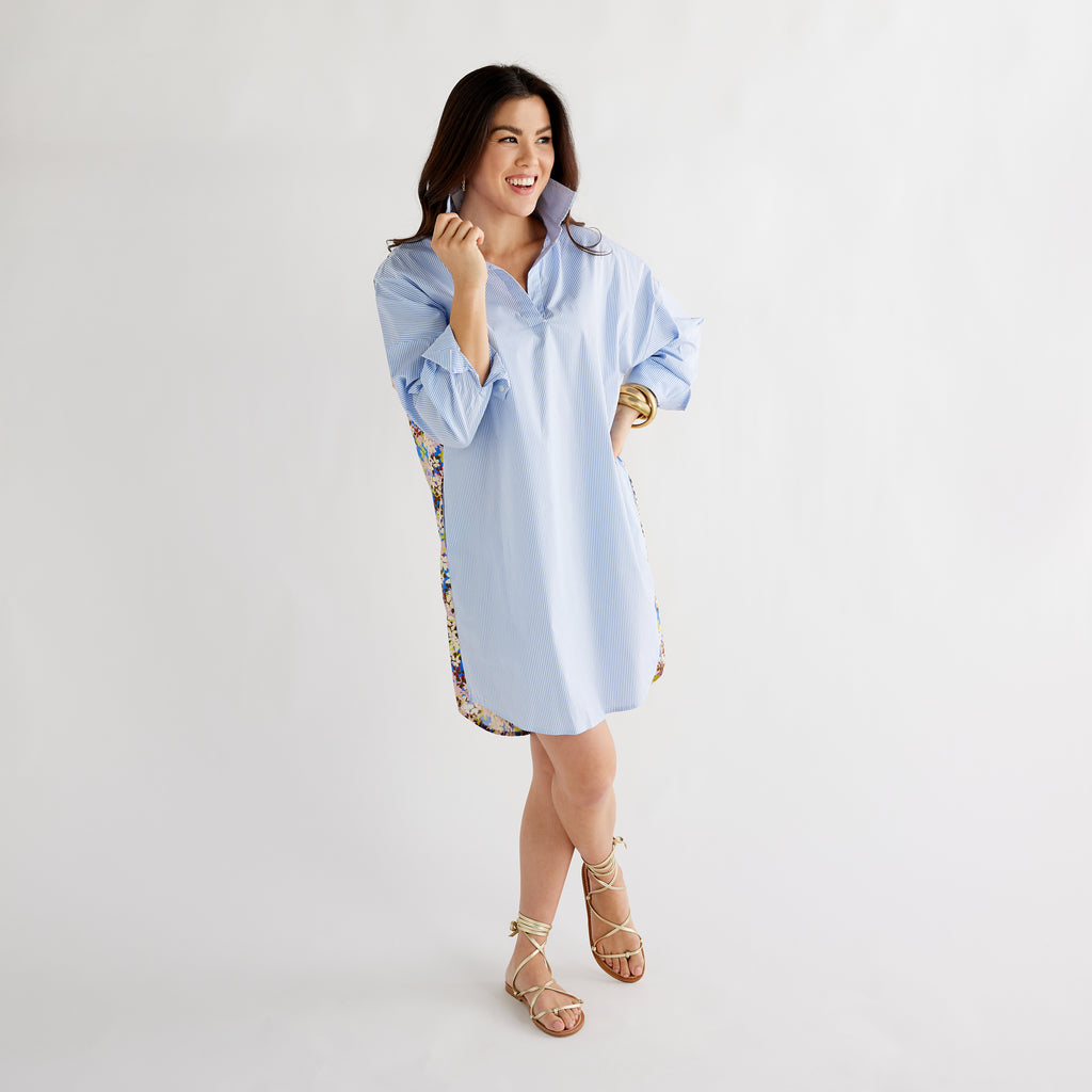 Preppy Dress Blue Stripe and Floral | Caryn Lawn Spring Collection Preppy Dress Blue Stripe and Floral | Caryn Lawn Spring Collection