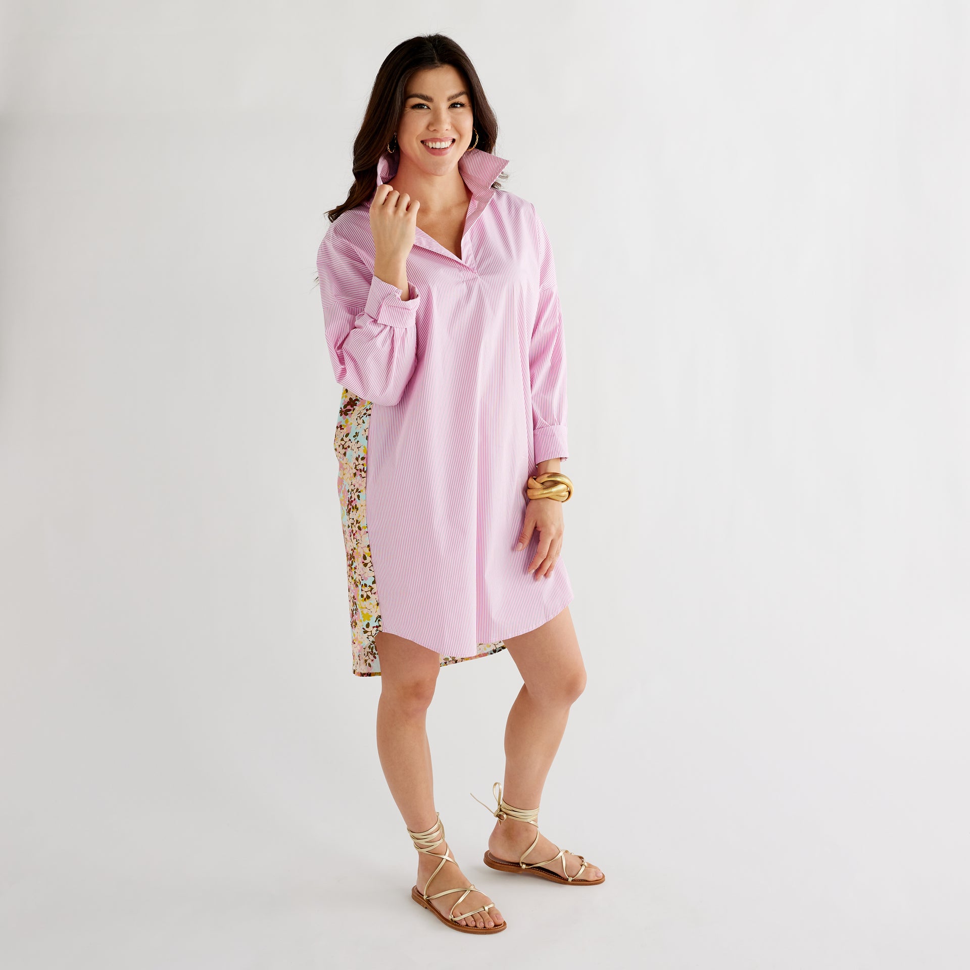 Preppy Dress Pink Stripe and Floral