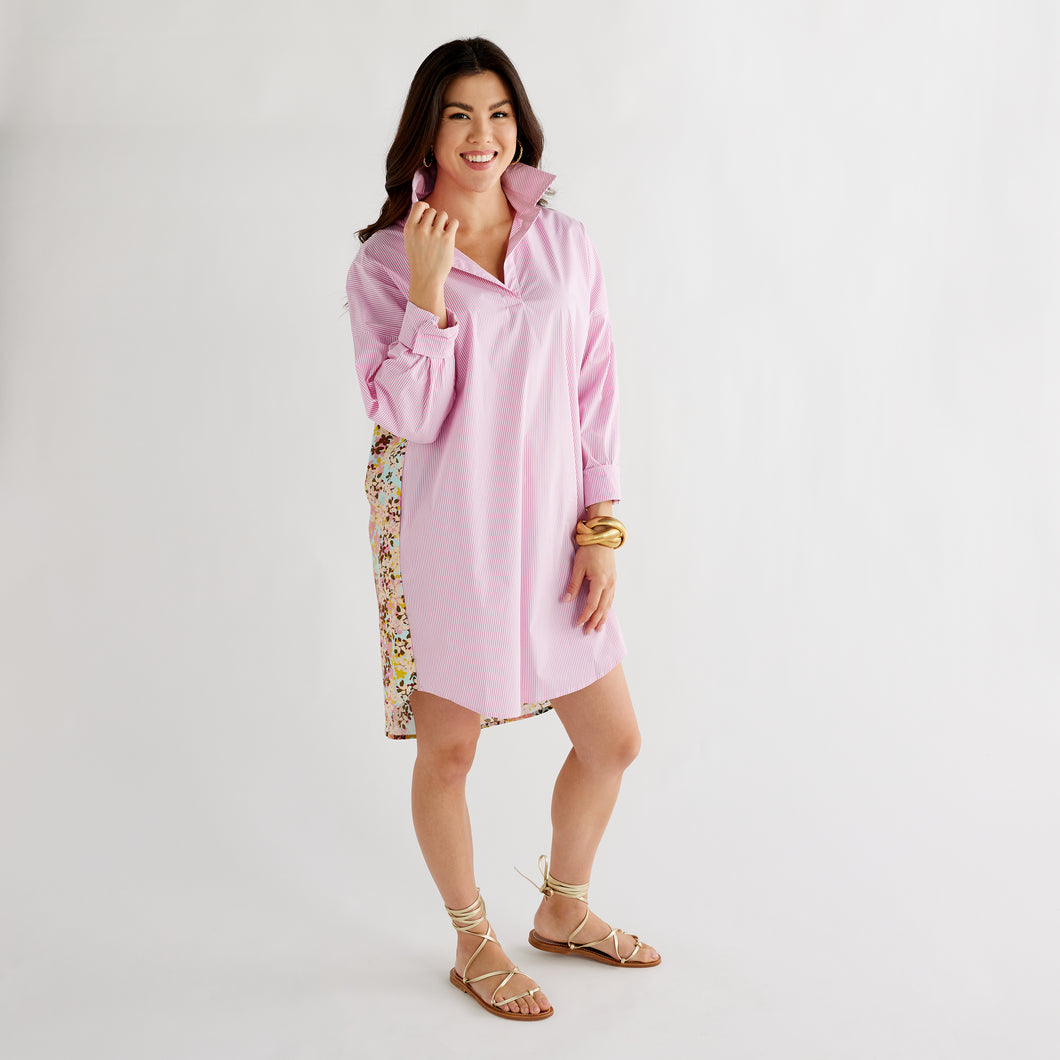 Pink Preppy Robe Preppy Dress Pink Stripe and Floral | Caryn Lawn Spring Collection