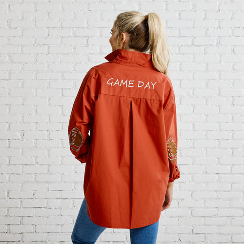 Caryn Lawn Preppy Gameday Top Burnt Orange