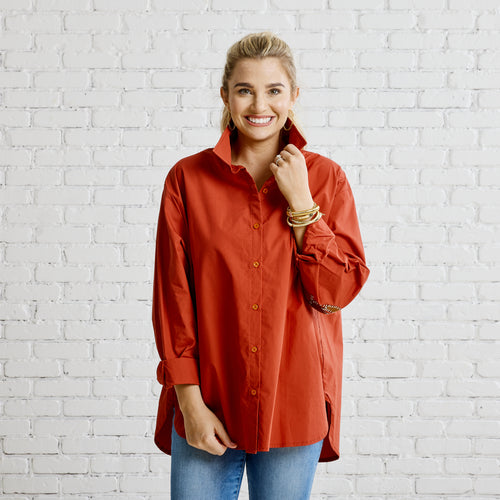 Caryn Lawn Preppy Gameday Top Burnt Orange