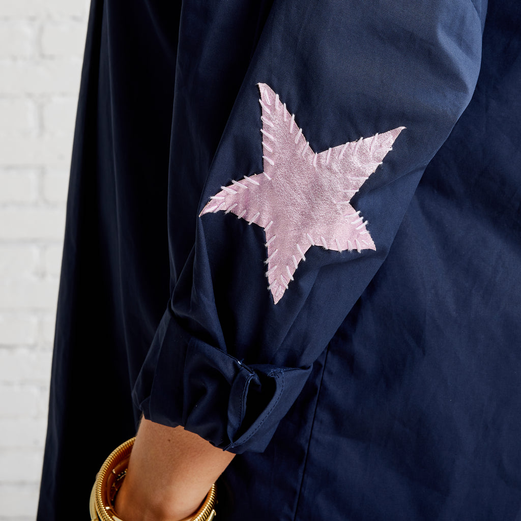 Caryn Lawn Preppy Star Elbow Top Navy and Rosé