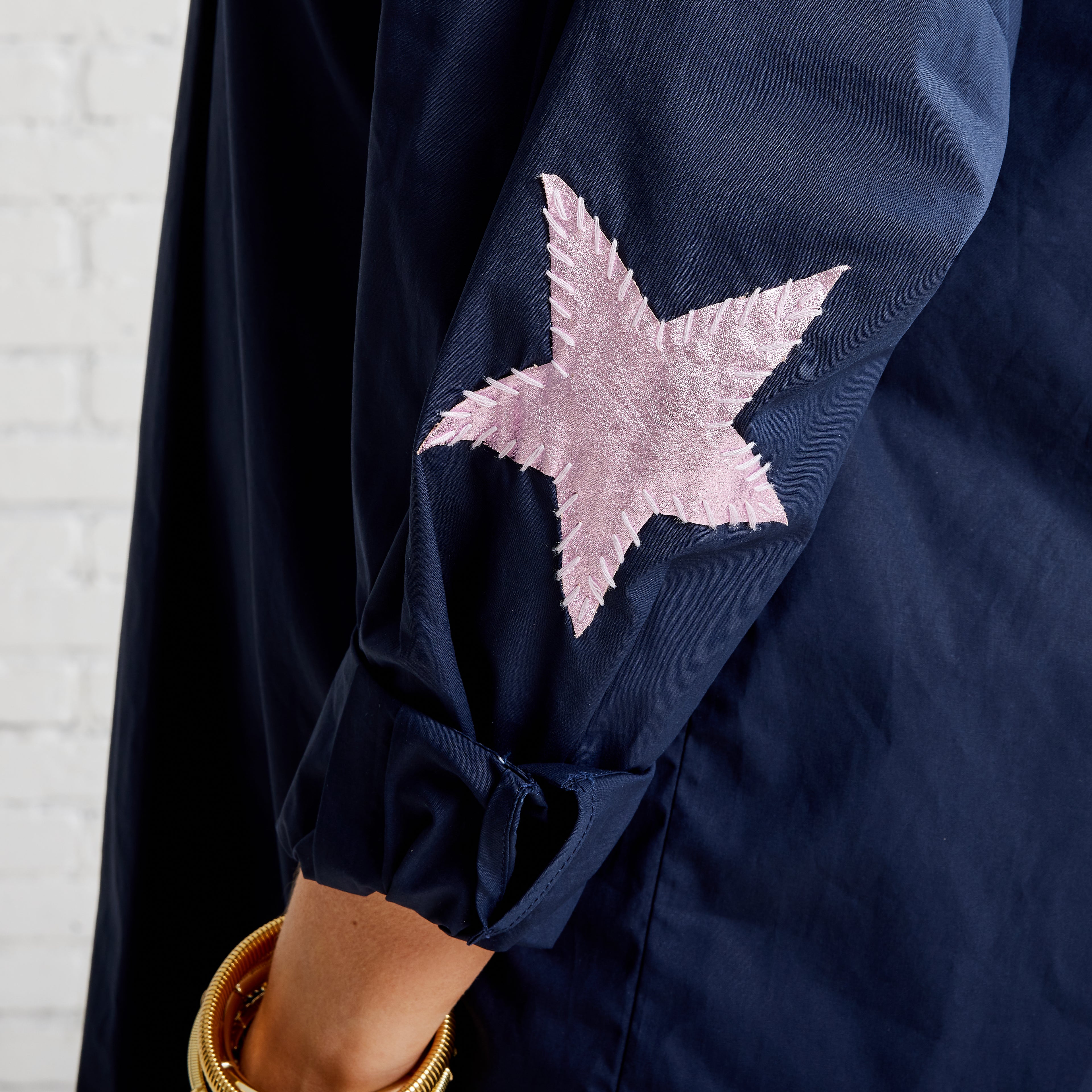 Caryn Lawn Preppy Star Elbow Top Navy and Rosé