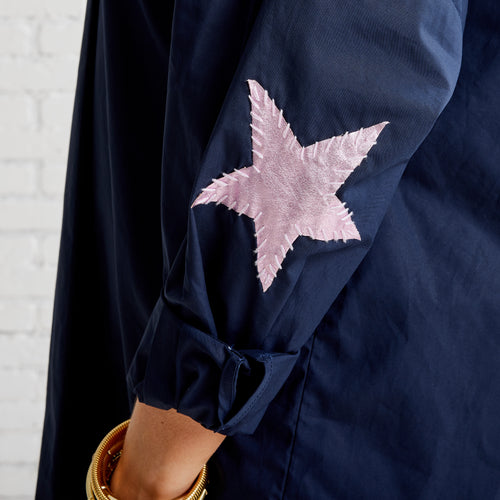 Caryn Lawn Preppy Leather Star Elbow Top Navy and Rosé