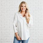 Caryn Lawn Preppy Star Elbow Top White and Champagne