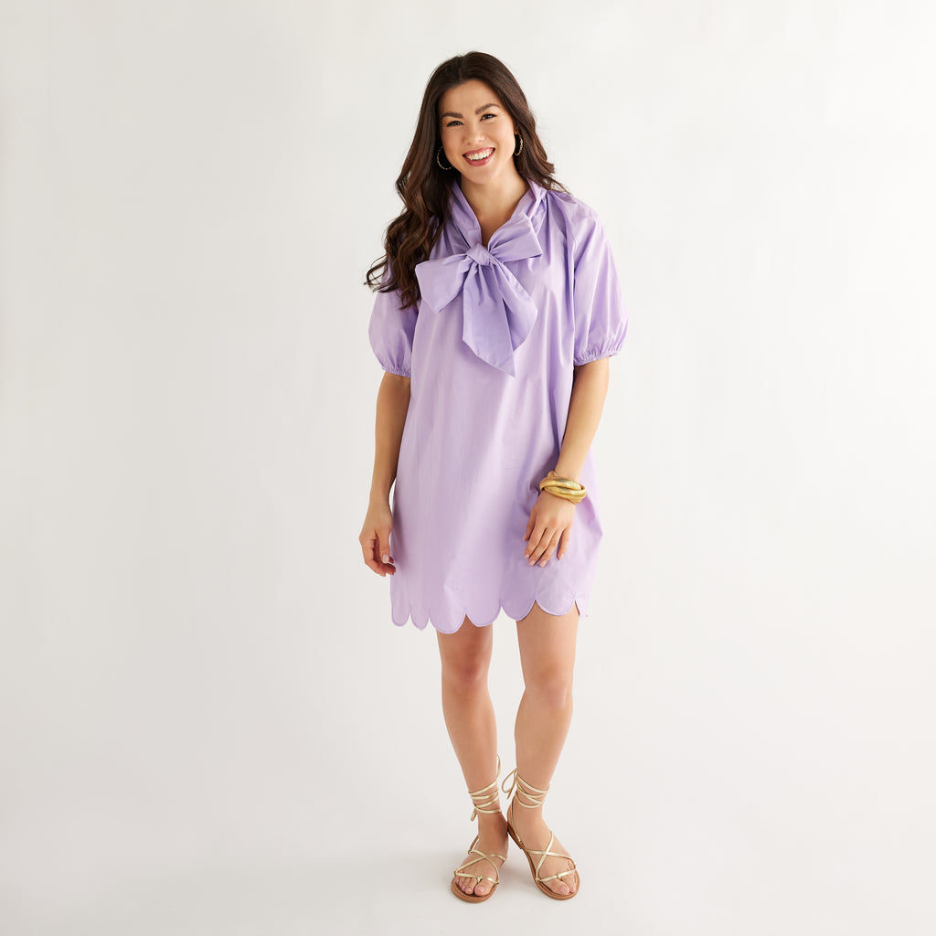 Caryn Lawn Ryan Bow Dress Lilac Scallop