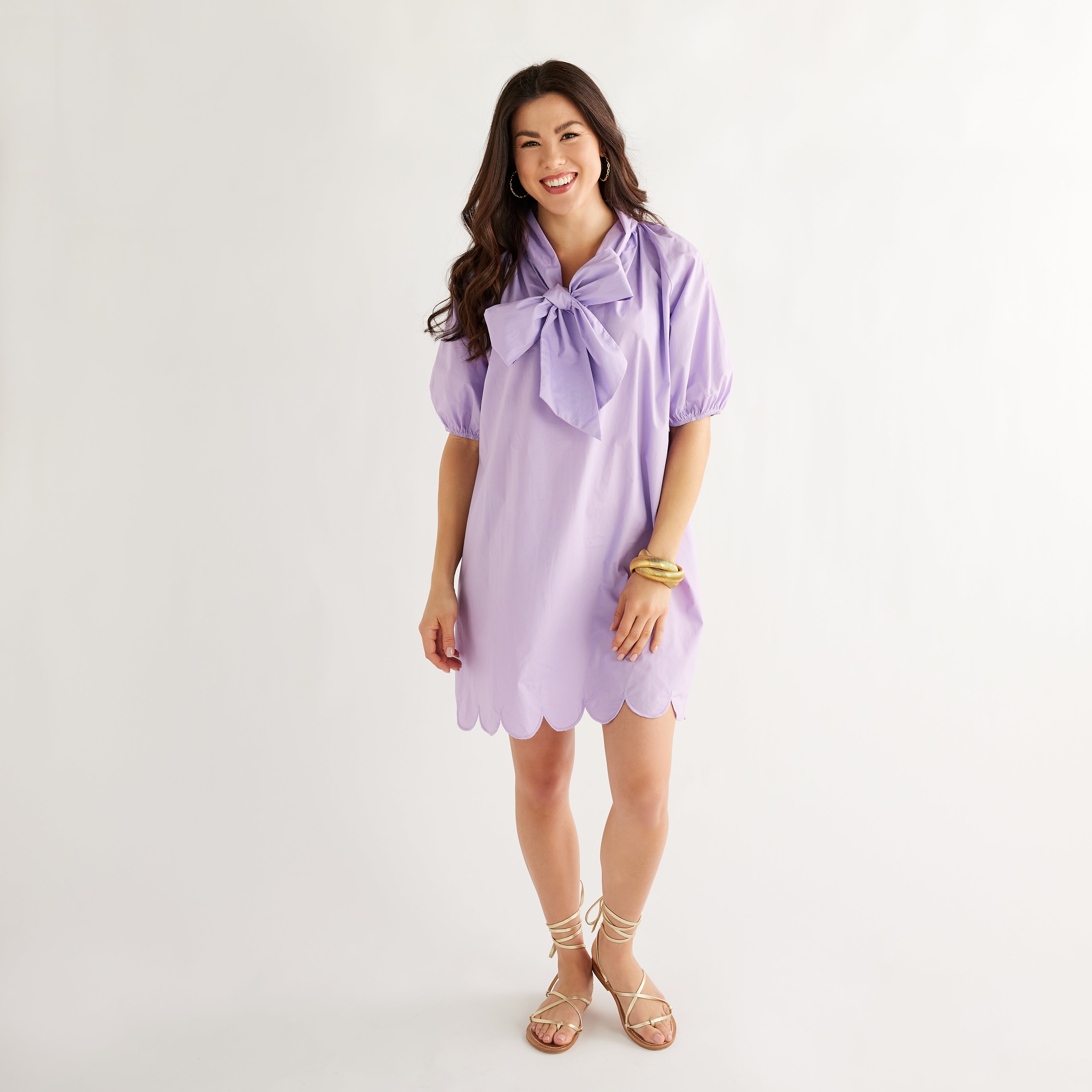 Caryn Lawn Ryan Bow Dress Lilac Scallop