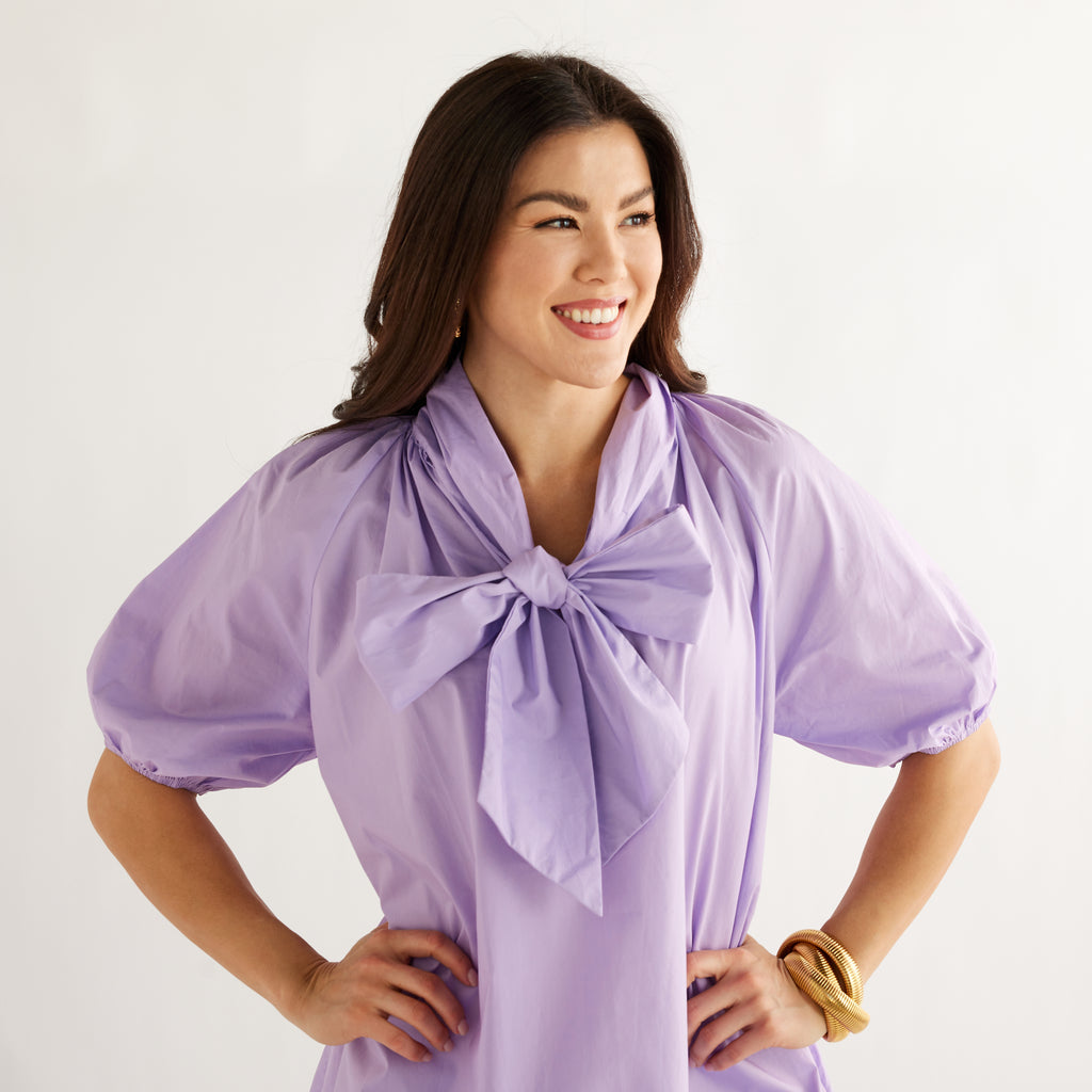 Caryn Lawn Ryan Bow Dress Lilac Scallop