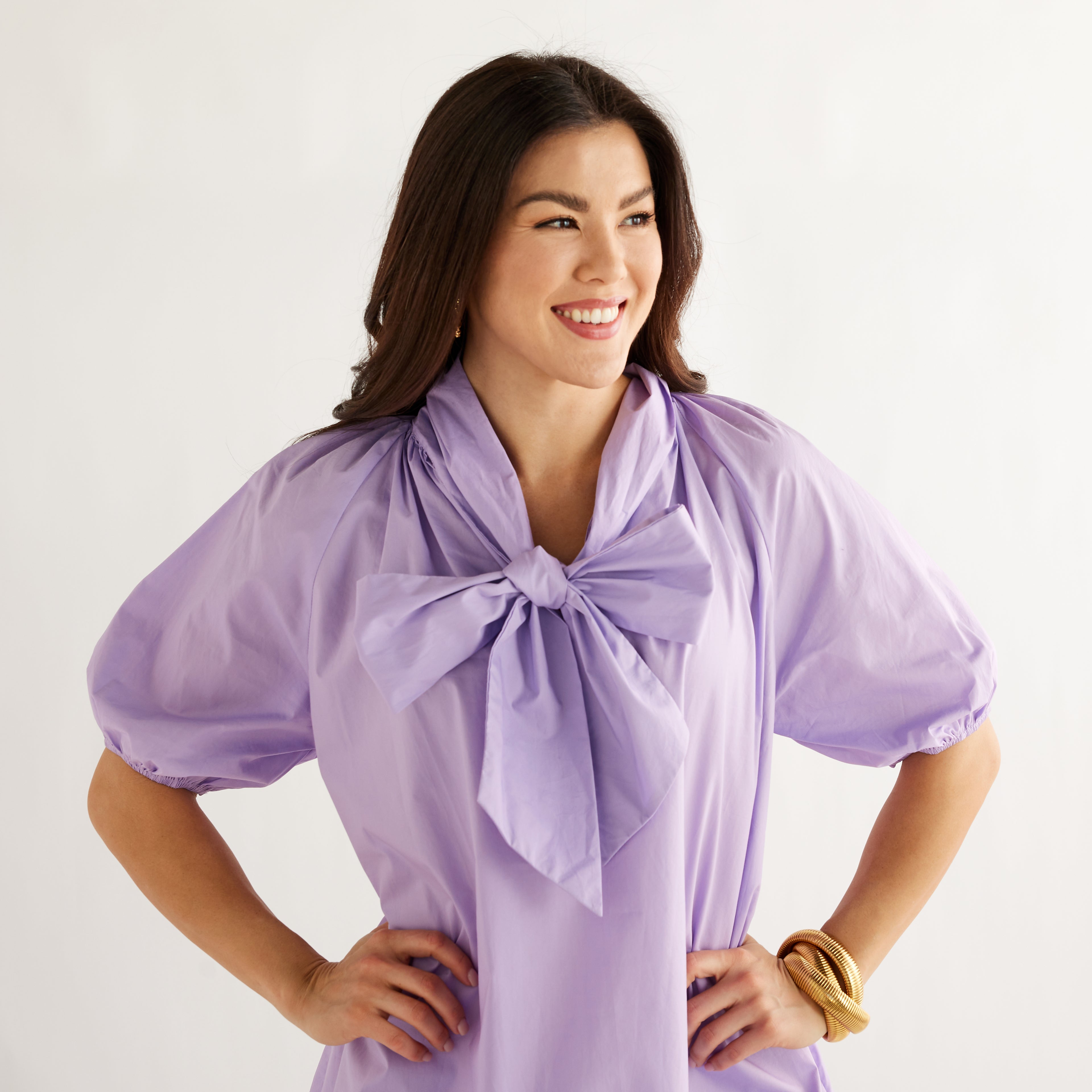 Caryn Lawn Ryan Bow Dress Lilac Scallop