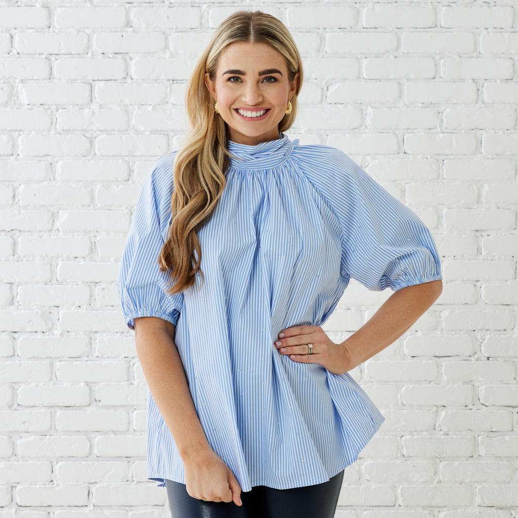 Caryn Lawn RYAN BOW SPARKLE TOP OXFORD STRIPE